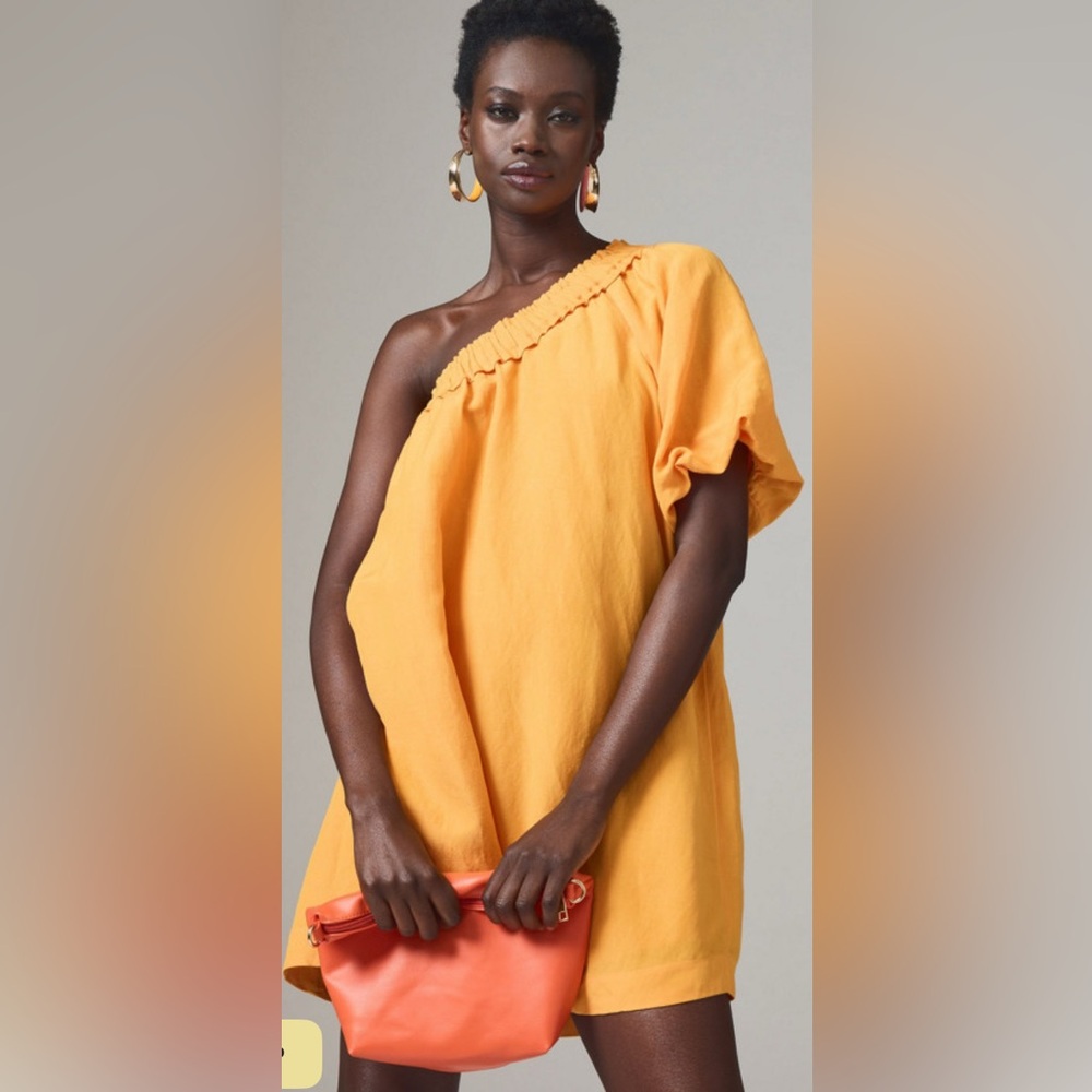 Anthropologie One-Shoulder Dress in Vibrant Orange Size M- NWOT - Picture 2 of 7
